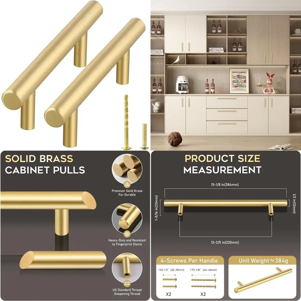 

Твердые латунные ручки для шкафа, 2 шт., 15,12-дюймовая современная золотая кухонная фурнитура для шкафов и шкафов