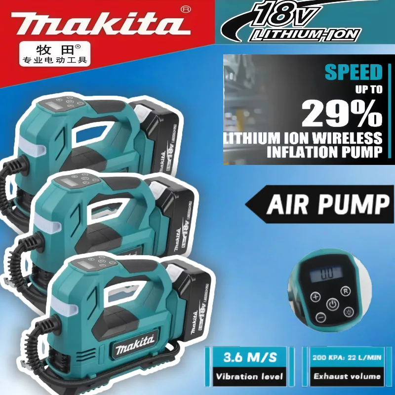 

Электрический насос для накачивания шин Makita, беспроводной, с цифровым дисплеем, портативный компрессор для аккумуляторов Makita