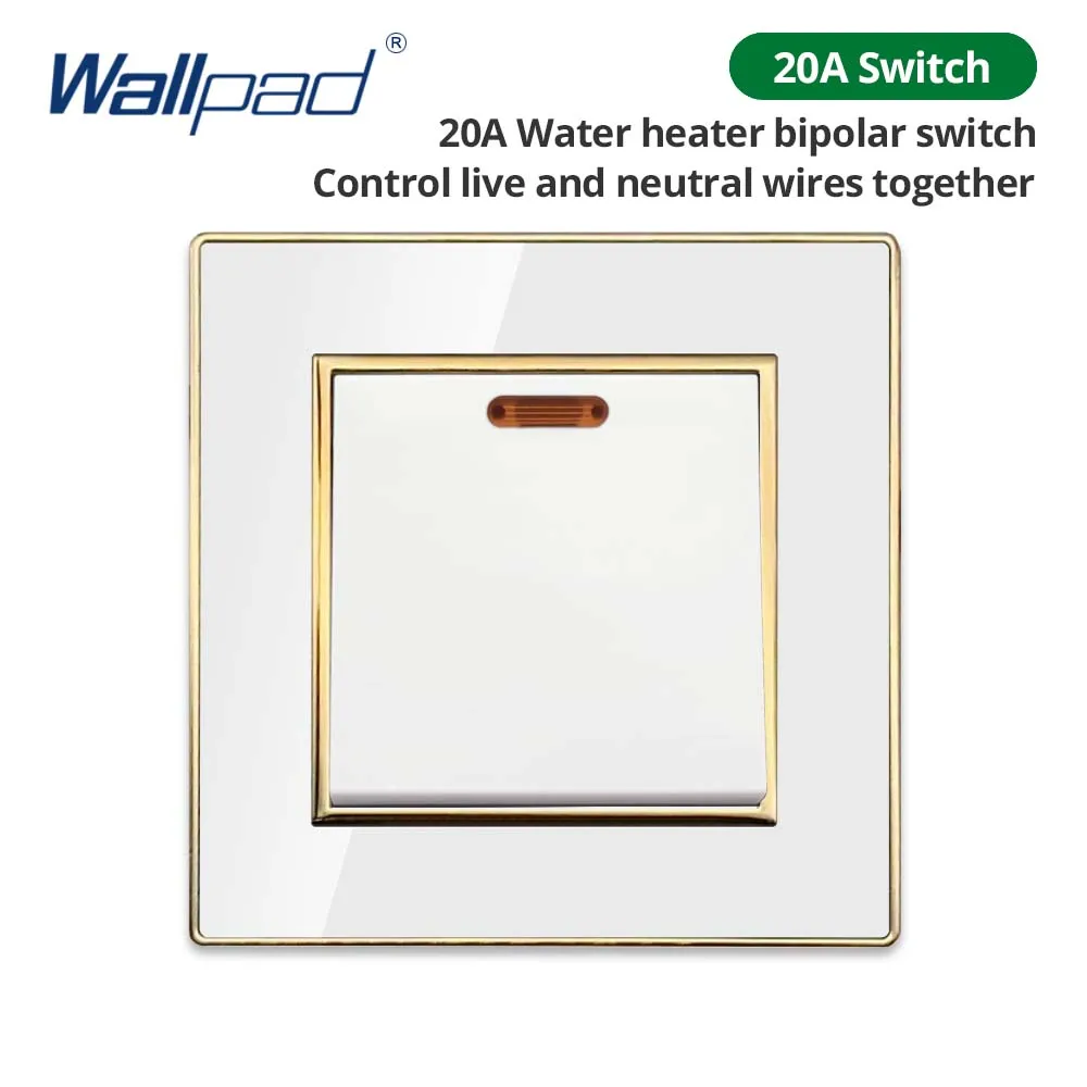 Wallpad Weißes Acryl-Panel mit goldenem Rand, 2-Wege-Wandlichtschalter mit LED-Anzeige, EU-Steckdose mit USB