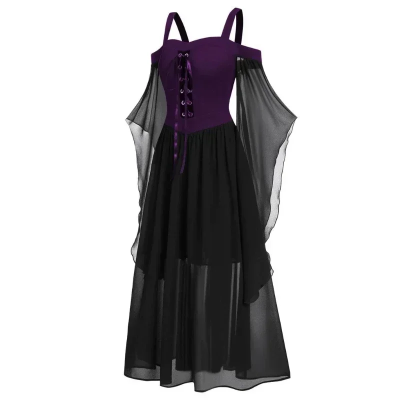 New Medieval Witch Dress for Women Halloween Carnival Women Plus Size Cold Shoulder Butterfly Sleeve Halloween Gothic Dress - view 4