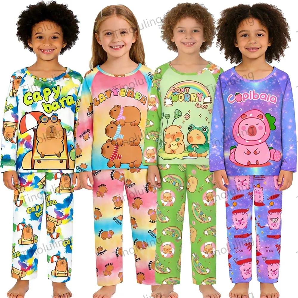 Ropa de casa para niños, ropa para niñas, conjuntos de Pijamas de manga larga para niños pequeños, Boutique de Anime de capibara, Pijamas para niños y adolescentes