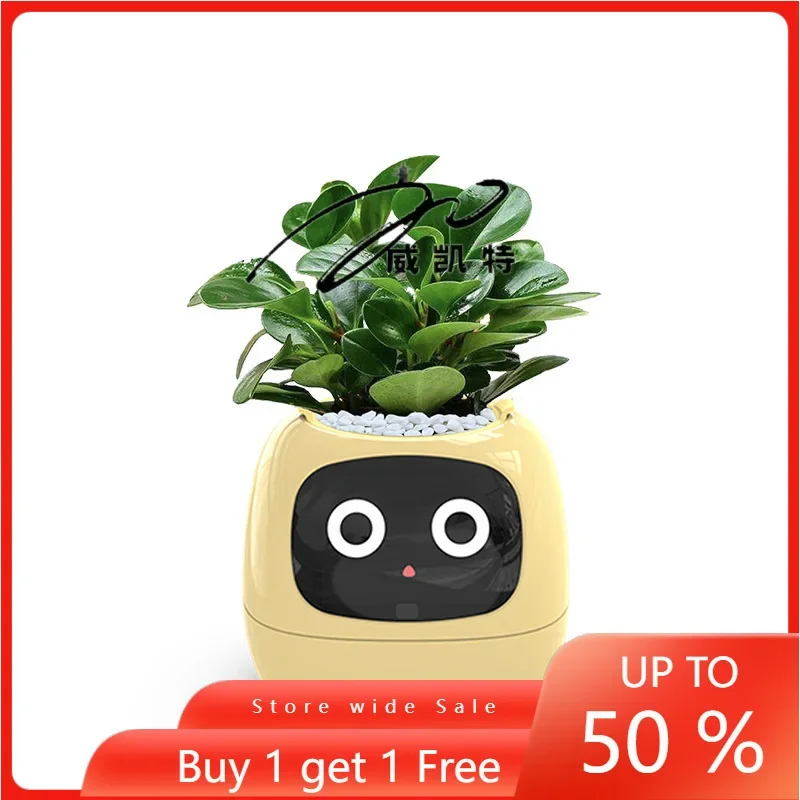 AI sensor automatic suction flower pot, digital pet plastic, mini desktop smart home decoration 24060701 voice control USB