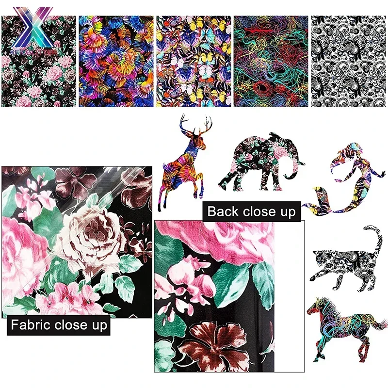 XFX HTV Pattern HTV Heat Transfer Vinyl Colorful Heat Transfer Paper 12x10In Butterflies Flowers Pattern for T-Shirt 3d Stickers