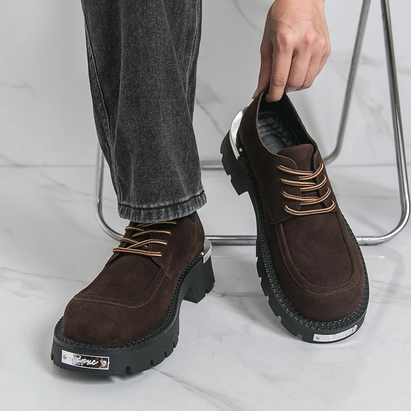 Business Men Derby Shoes Black and Brown Men Casual Lace-up Thick-soled Anti-slip Fashionable Matte Leather Shoes Work Shoes Men