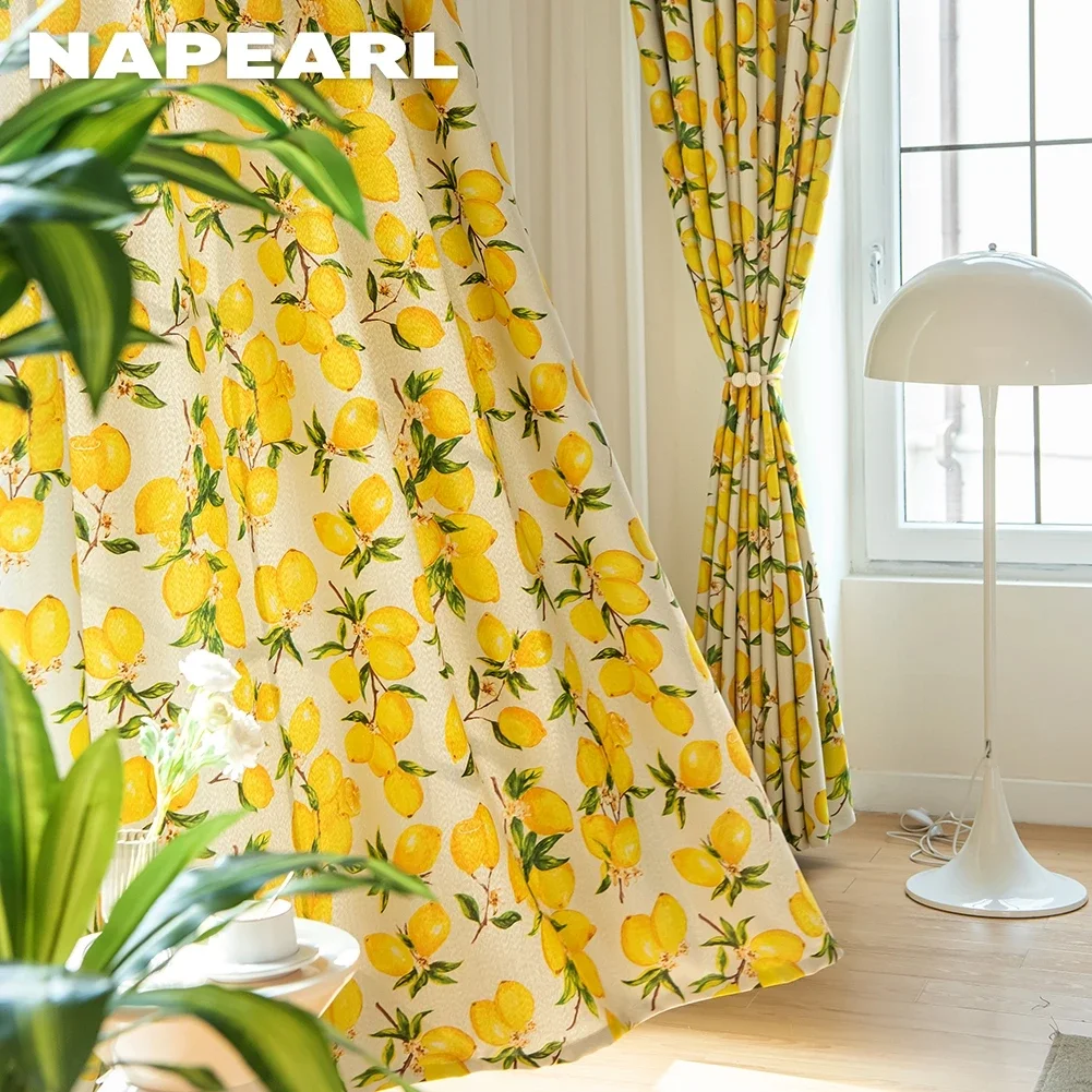 1PC NAPEARL Lemon Tree Printed Curtain for Bay Balcony Bedroom Living Room Window Drapes Home Decoration