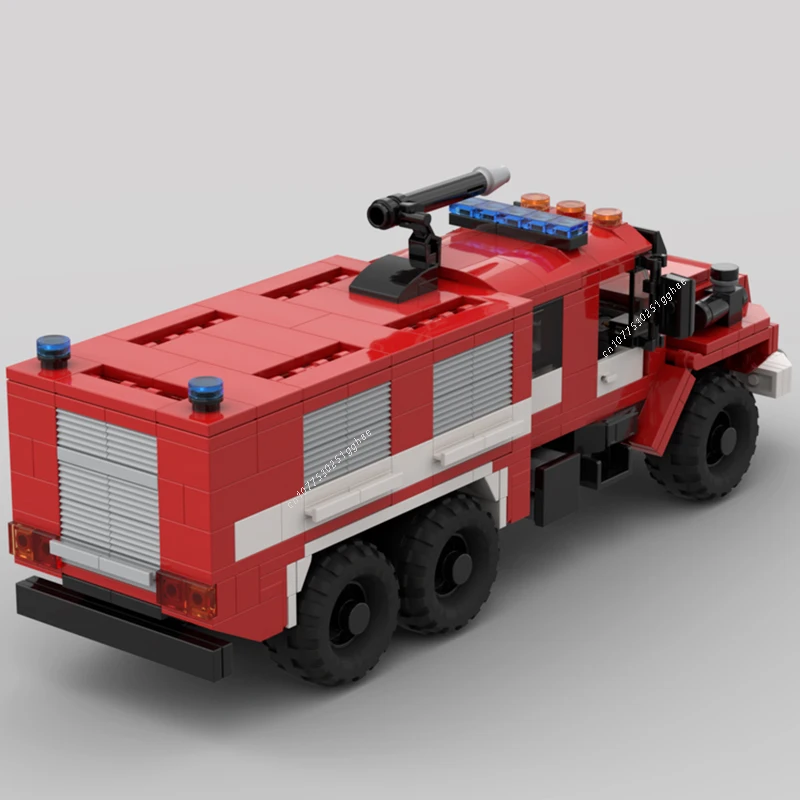 Klassieke Stadsvoertuigen Moc Ural 4320 6X6 Brandweerwagen Bouwstenen Modelbouwsets Monteren Cadeaus Voor Kinderspeelgoed