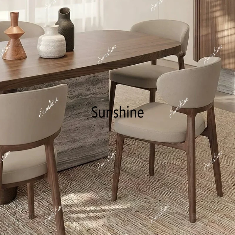 Minimalist style solid wood dining chair leather soft bag back chair study chairTJ