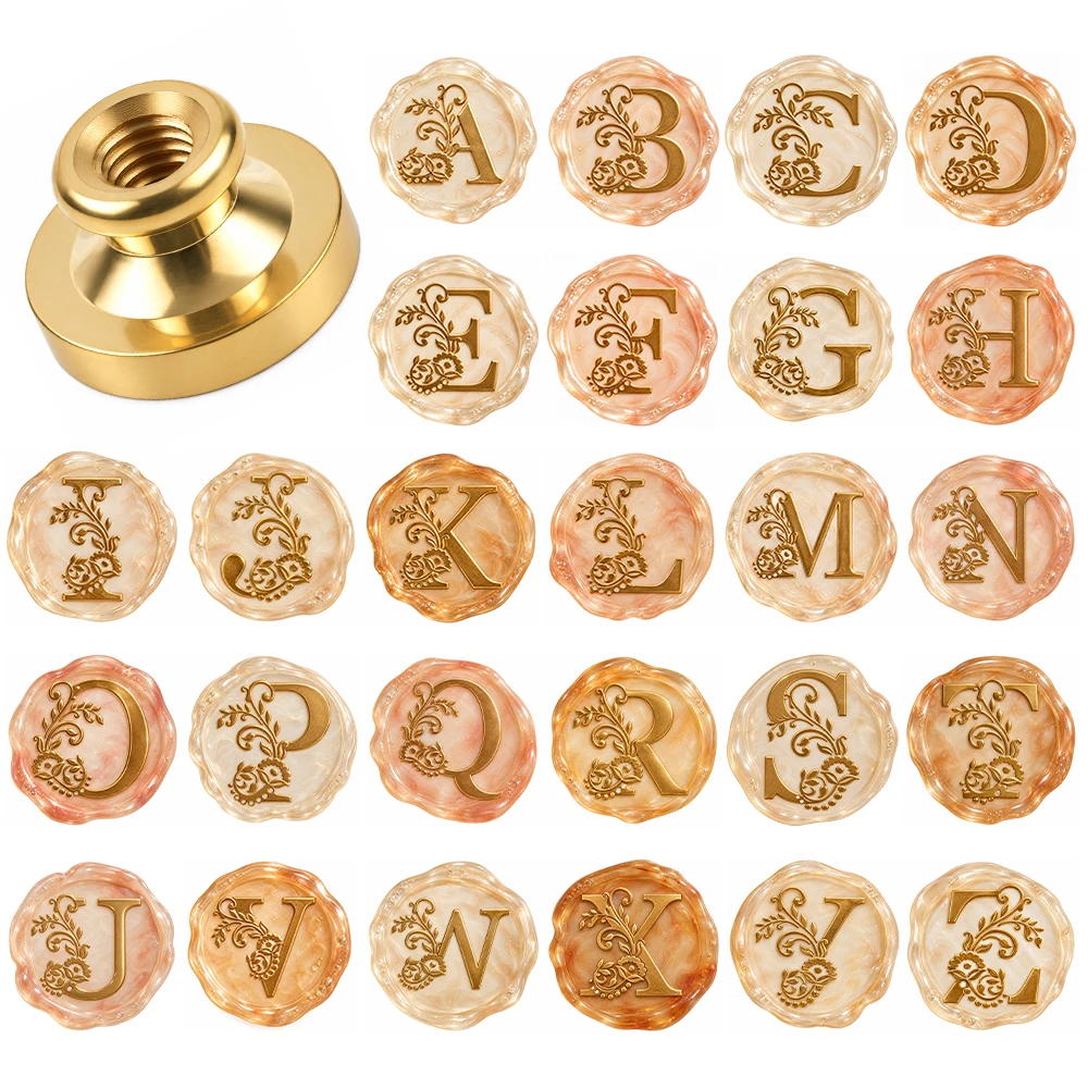 A-Z Floral Alphabet Wax Seal Stamp, Vintage Ornate Initial Brass Stamp Heads for Wedding Invitation Envelope DIY Craft