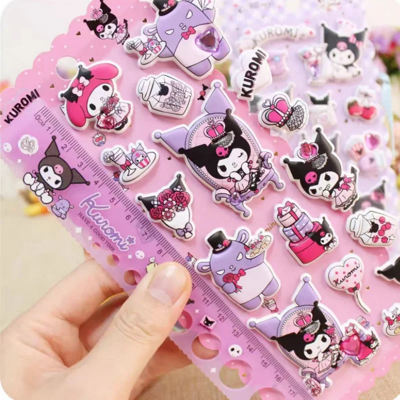 سانريو الكرتون لطيف Kuromi ثلاثية الأبعاد منتفخ ملصقات ماجيك الصليب خلع الملابس ملصق لغز لعبة ملصق مائي سجل القصاصات الهاتف القرطاسية الديكور