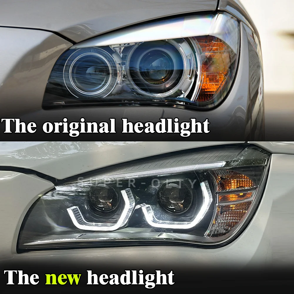 Headlights for BMW X1 2010-2015 E84 LED Headlight DRL Turn Signal High Beam Angel Eye Projector Lens EUR Head Lamp