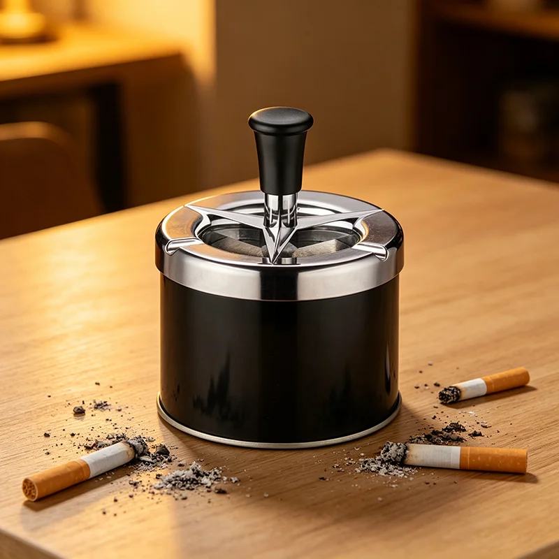 Spinning Windproof Self-Cleaning Ashtray Metal Desktop Ashtray Push Down Ashtray with Lid for Cigarette Smoking for Home