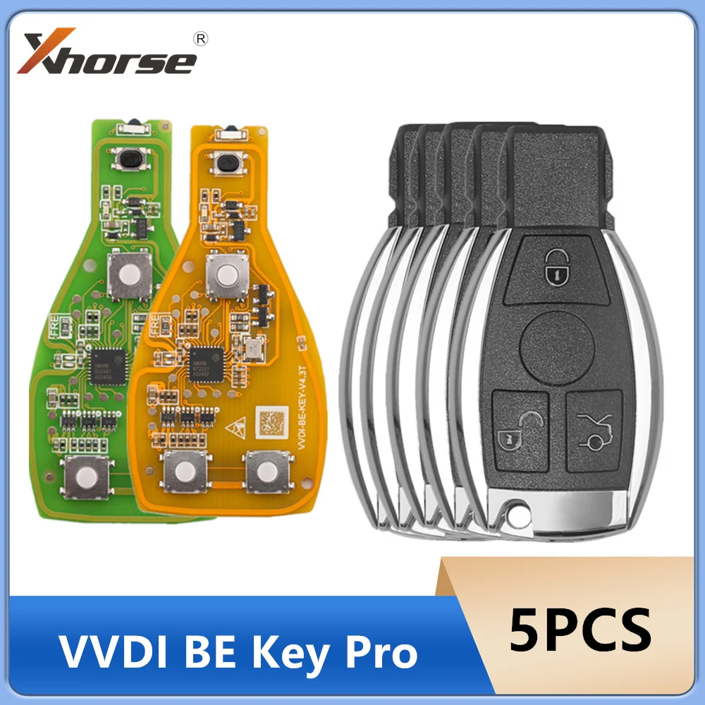 5 Pezzi Xhorse VVDI BE Key Pro con Guscio per Chiave Intelligente a 3 Pulsanti per Mercedes Benz, PCB Verde e Giallo tra Cui Scegliere