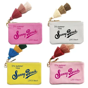 Customizable Letter purse Leisure Personality Tassel Design Canvas Cotton Women's Clutch Office Gifts Beach Wallet iphone bag