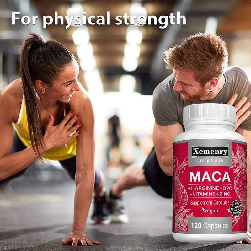 Maca Root Capsules + L-Arginine, Vitamins B6 + B12, OPC & Zinc, for Men & Women, 120 Veggie Caps