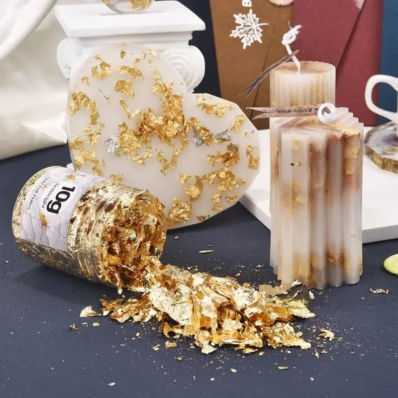 Imitación de oro, plata, cobre, lentejuelas, papel de aluminio brillante, decoración de uñas, fabricación de velas, relleno de resina epoxi, Kits de velas