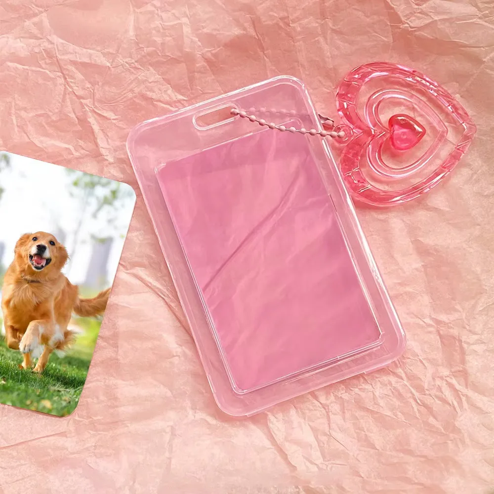 

2Pcs/set Simple Spring Rope Card Case Elegant Girls' Heart Card Protective Cover Easy to Use Heart Photocard Hold ID Card