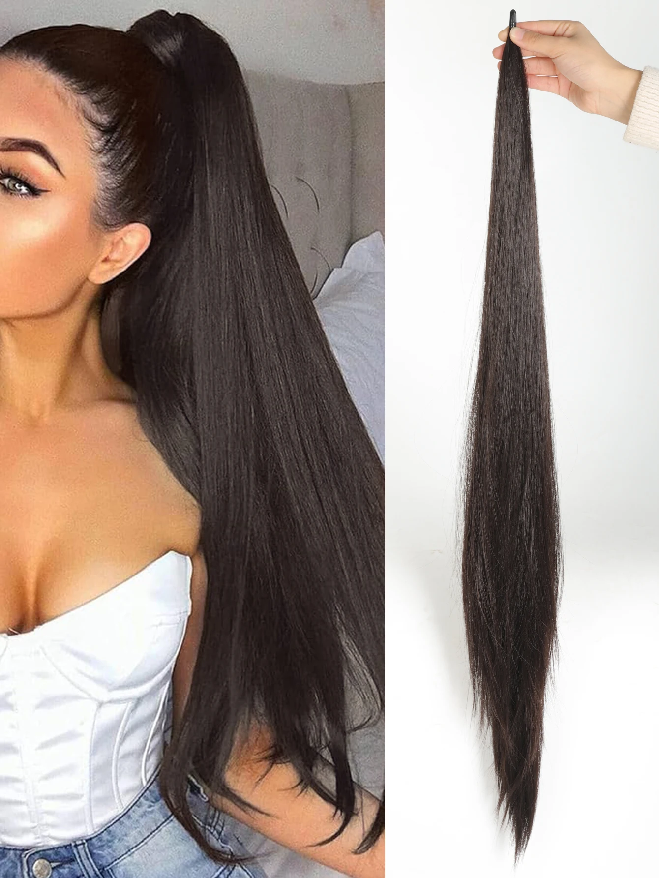 Synthetic 32 Inch Flexible Wrap Around PonyTail Extension Long straight hair  Ponytail Pretty Hair Ponytail Women\'s Wig