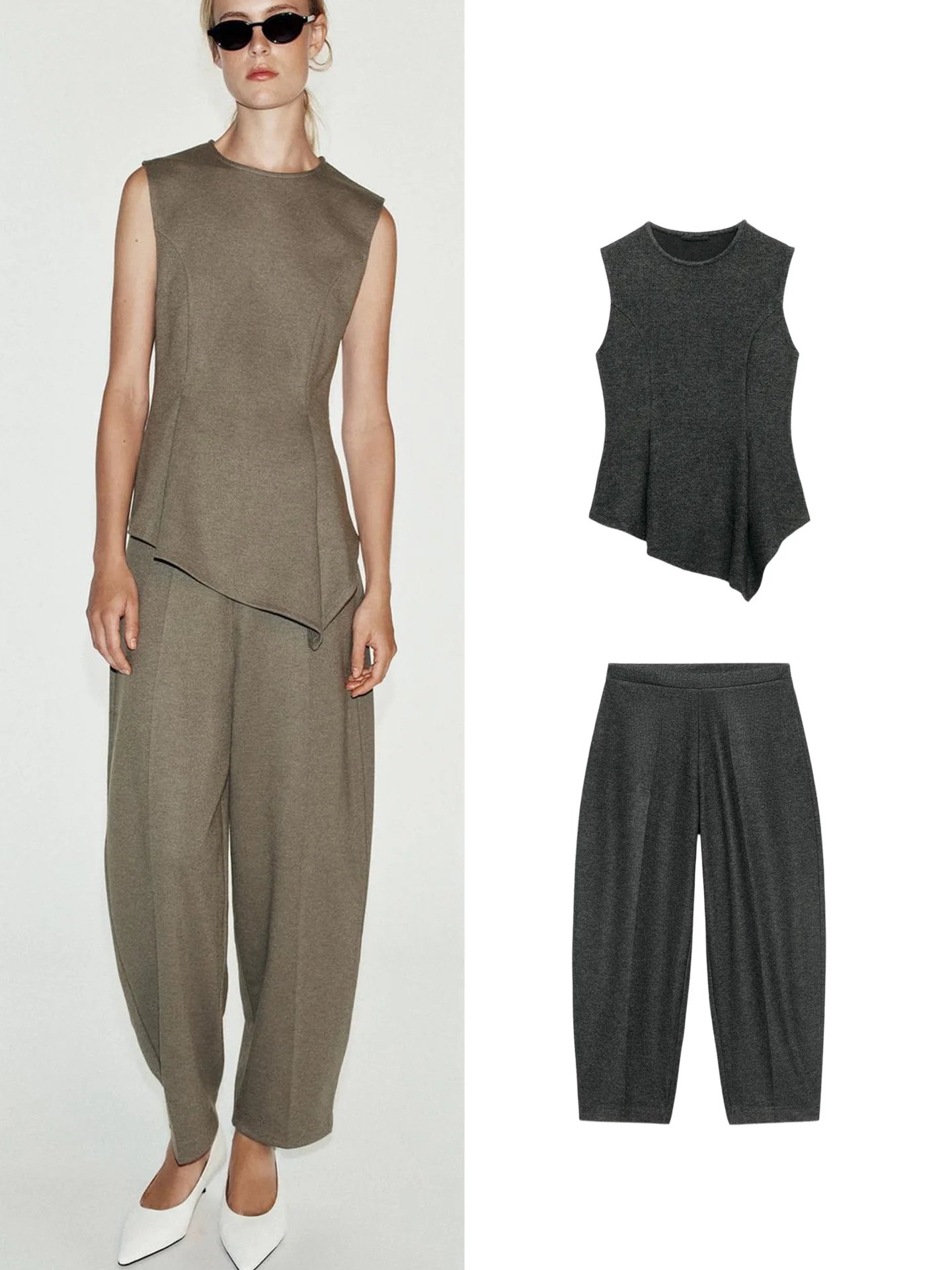 Women's Fashion Autumn Set round Neck Sleeveless Dress High Waist Straight Leg Pants Two-Piece Suit Long Pants