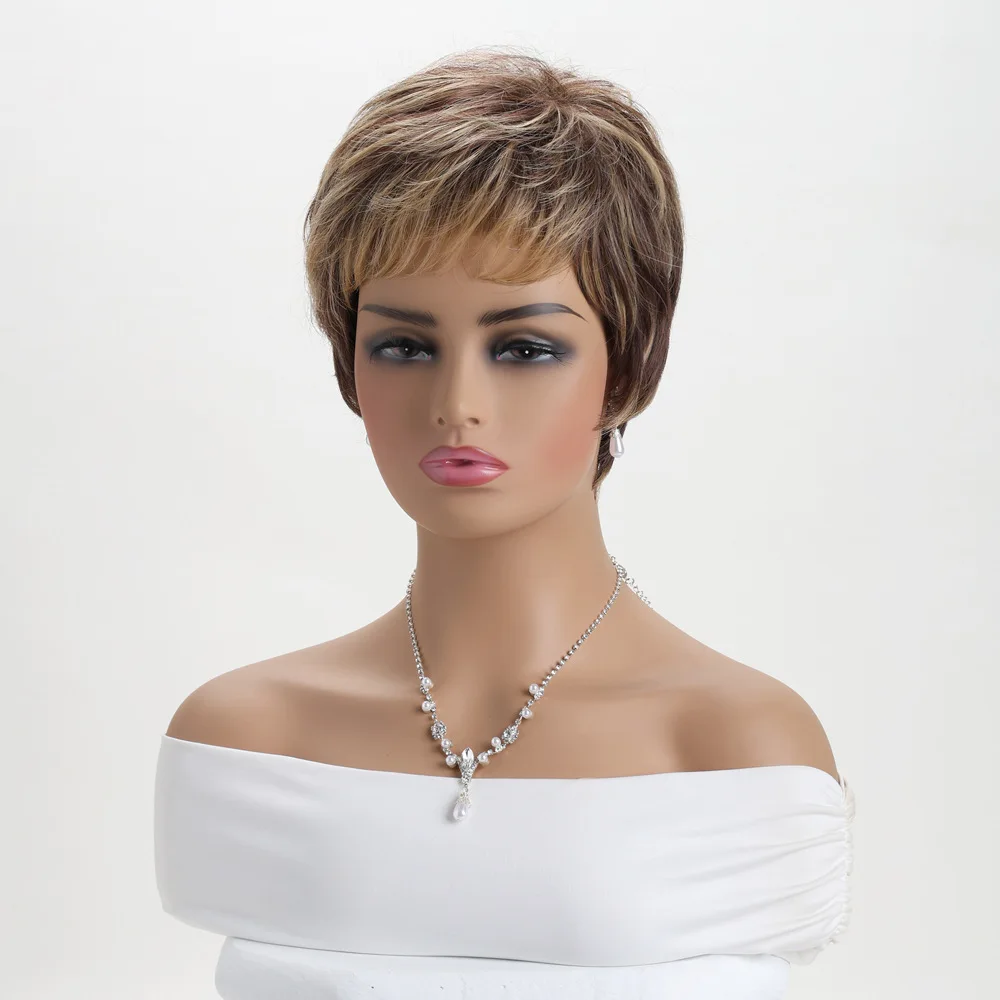 Perruques synthétiques courtes mode femmes mixte marron perruque droite fibre résistante à la chaleur usage quotidien fête Cosplay faux cheveux