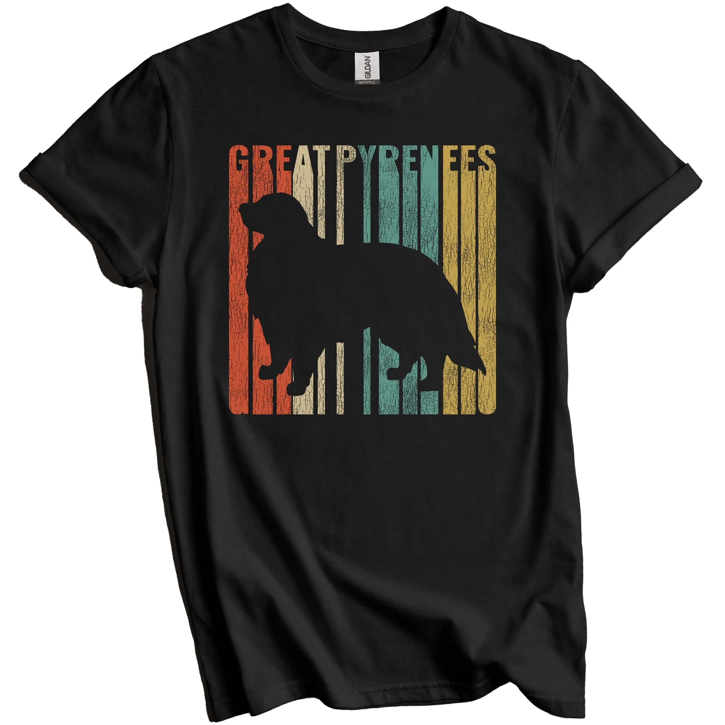 Great Pyrenees T Shirt Retro For Owner Vintage Style Dog Silhouette Cracked Worn Distressed