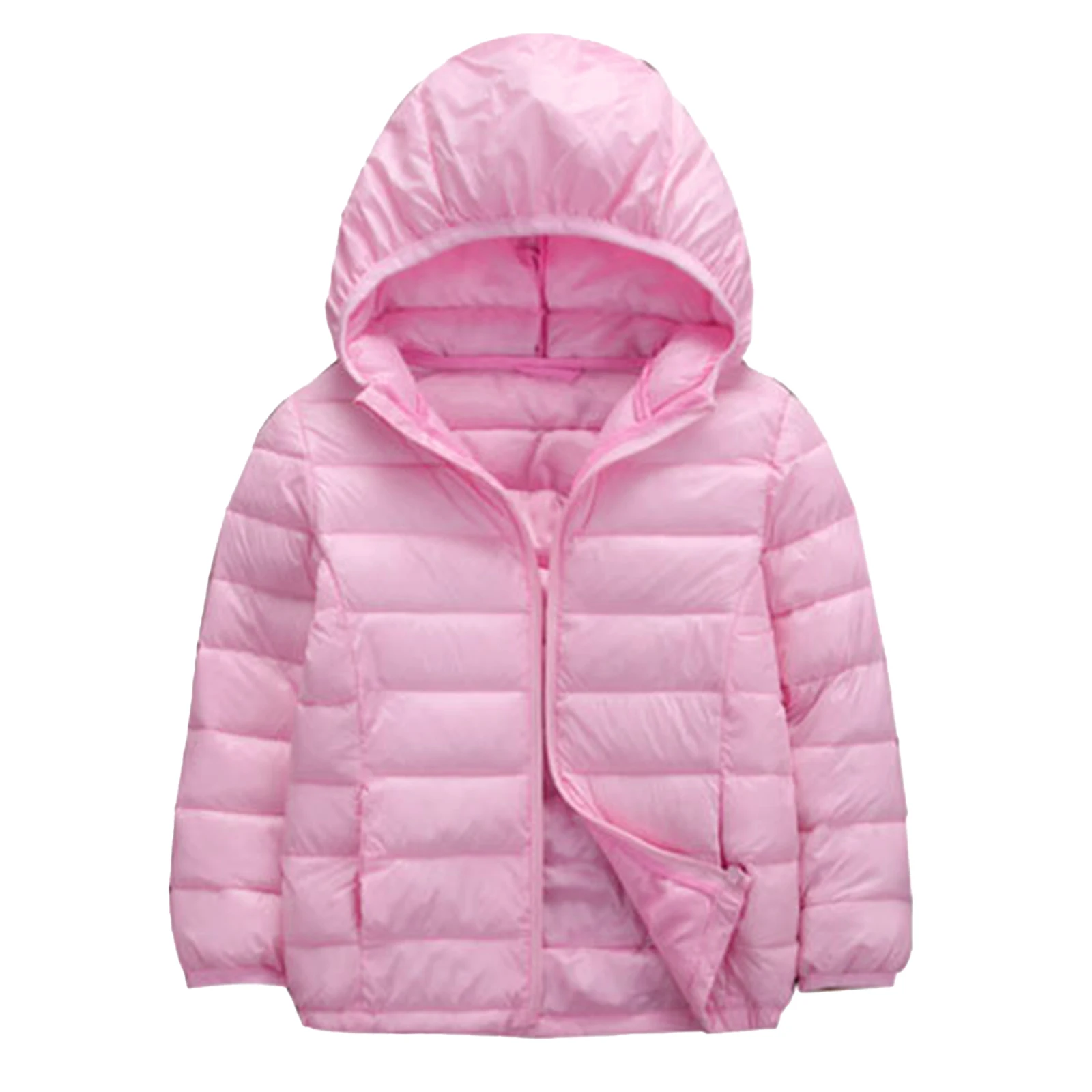 Kids Boys Girls Hoodie Jacket Coat Winter Warm Long Sleeve Solid Color Zipper Closure Lightweight Outerwear Casual Clothes