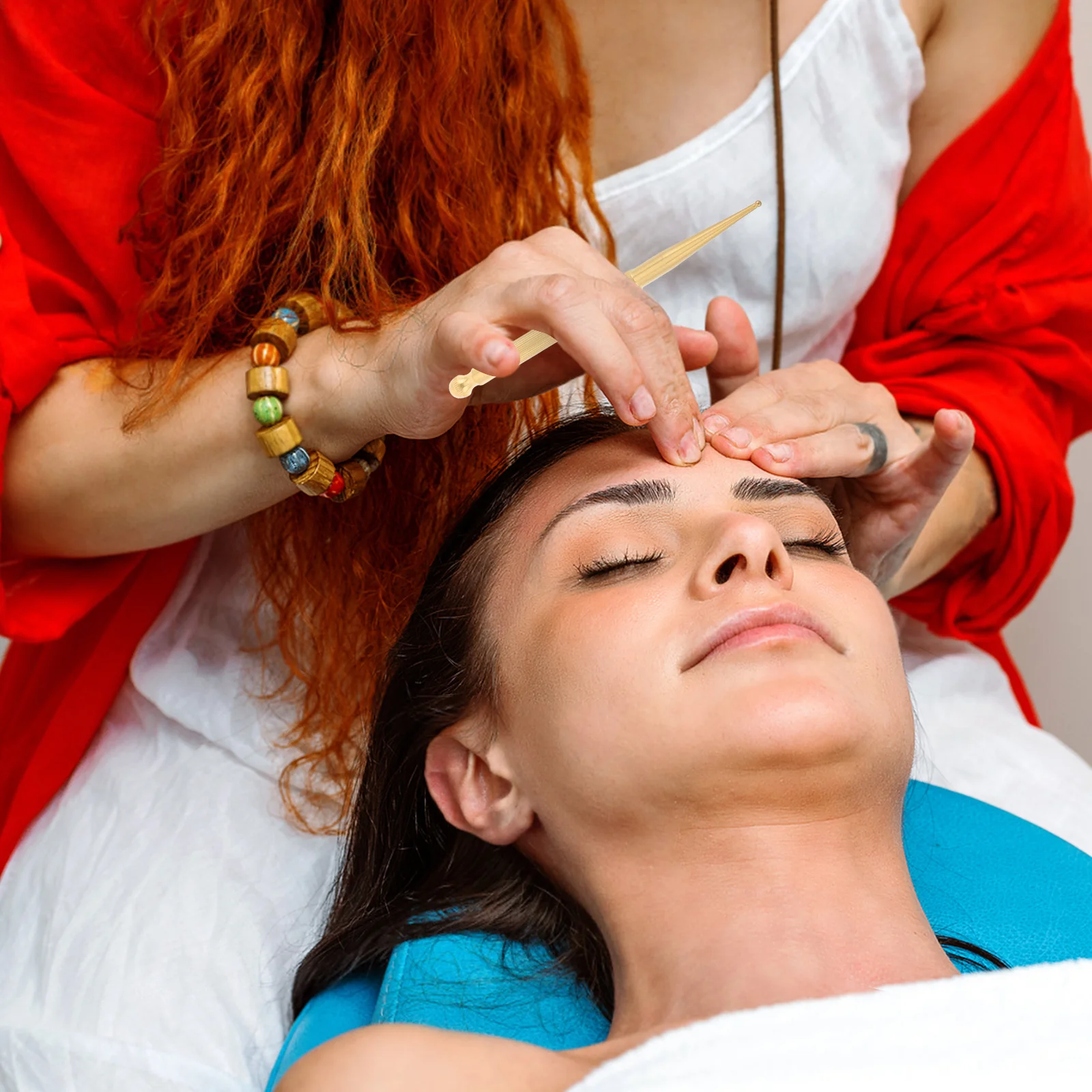 

Manual Acupoint Massage Stick in Brass for Facial and Foot Reflexology Ergonomic Design for Self Muscle Relaxation and Sleep