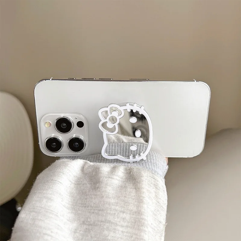 Hello Kitty Sanrio Kleurrijke Lijnen Spiegel Mobiele Telefoon Airbag Beugel Schaalbare Draagbare Nis Ring Gesp Geven Geschenken Voor Meisjes