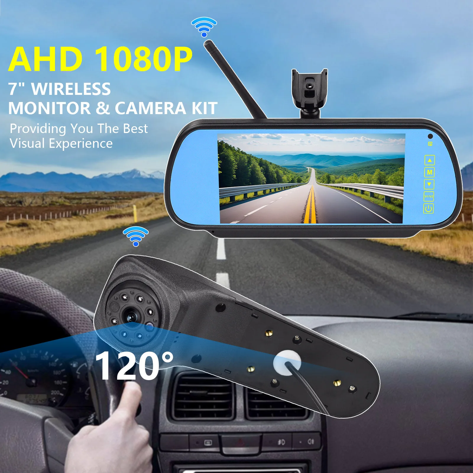 

AHD 1080P Vehicle Rearview 7-inch Mirror Wireless Camera Kit, suitable for 2017 -2024Volkswagen Crafter sedan and similar models