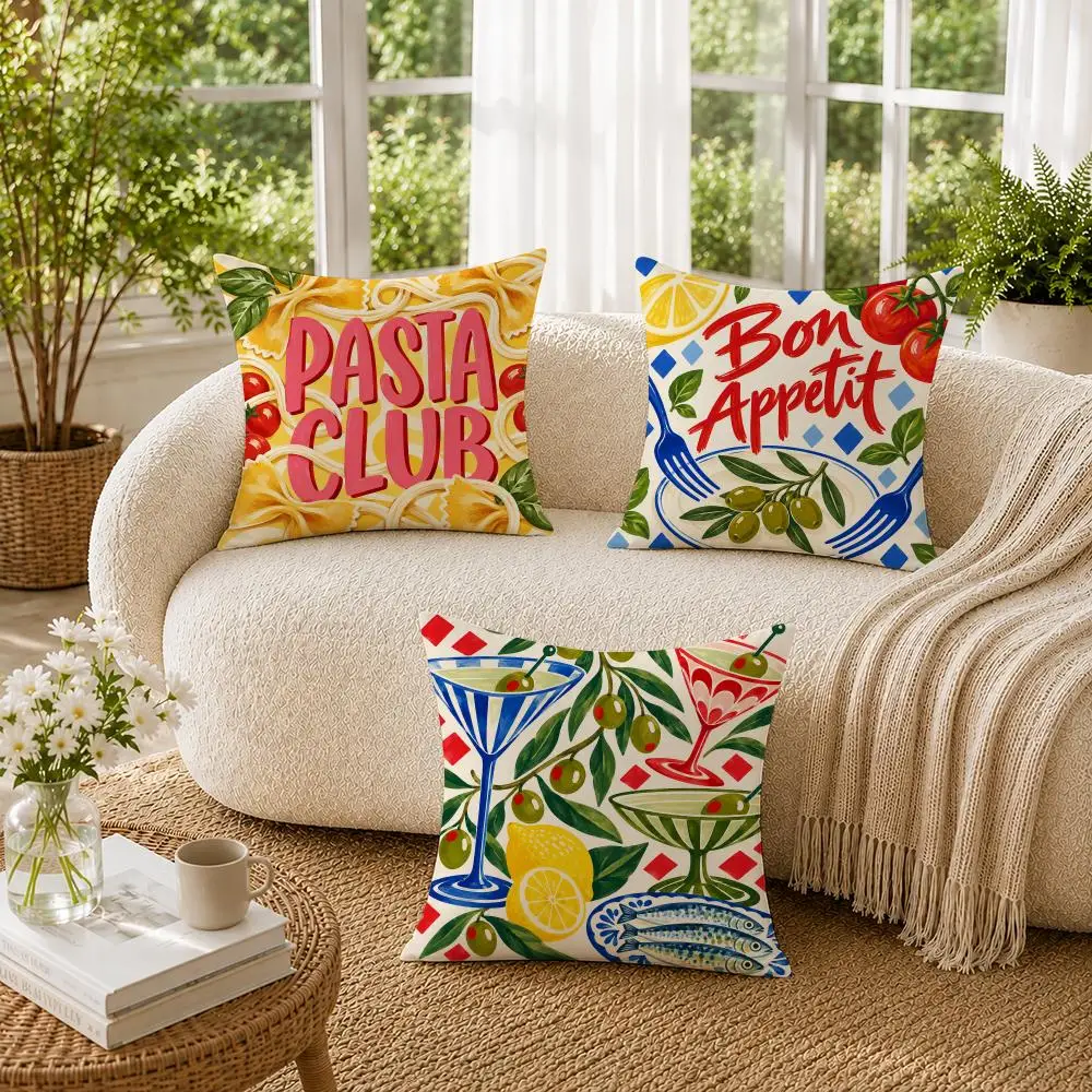 Italian Summer Foodie Dopamine Cushion Cover Soft Short Plush Pillow Cases Hidden Zipper Cutecore Sofa Bedroom Home Decor Gift