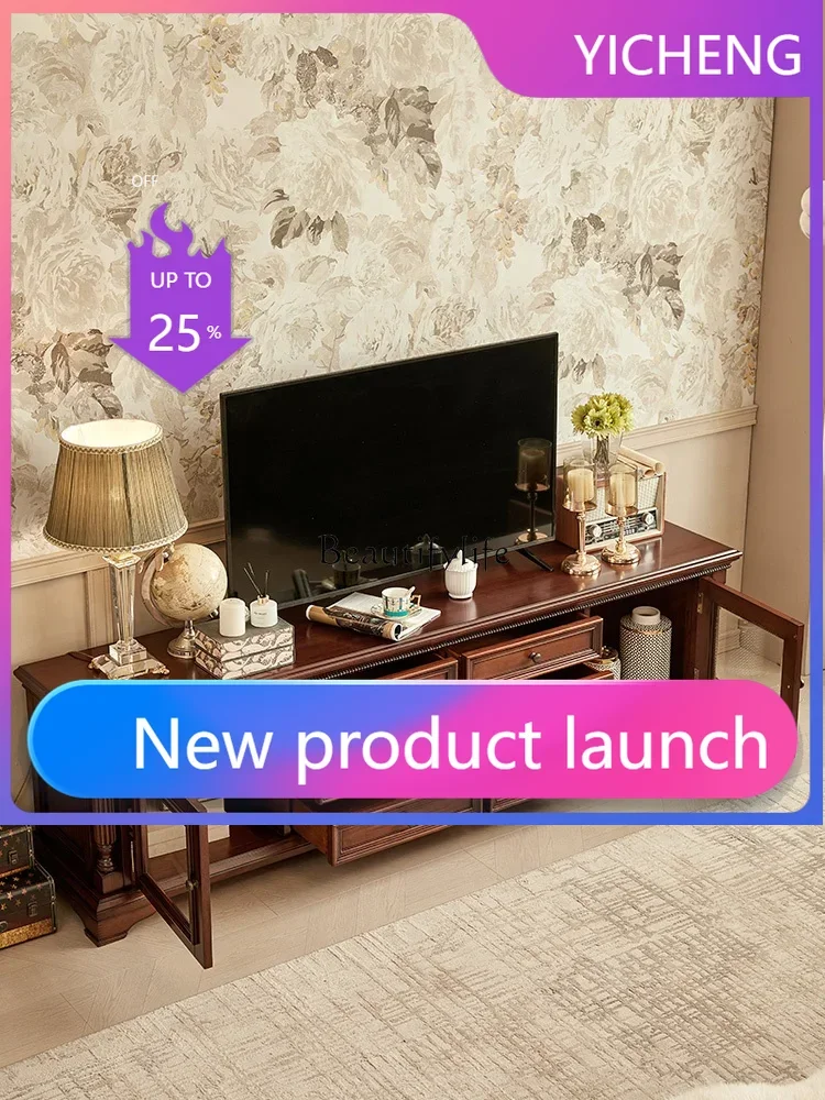 

LYY American neoclassical gold silk teak all solid wood TV cabinet