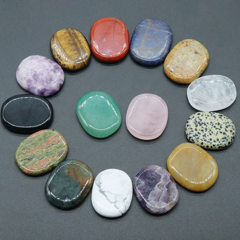 10pcs 35-45mm Irregular Oval Worry Stone Thumb Natural Crystal Therapy Reiki Treatment Spiritual Minerals Massage