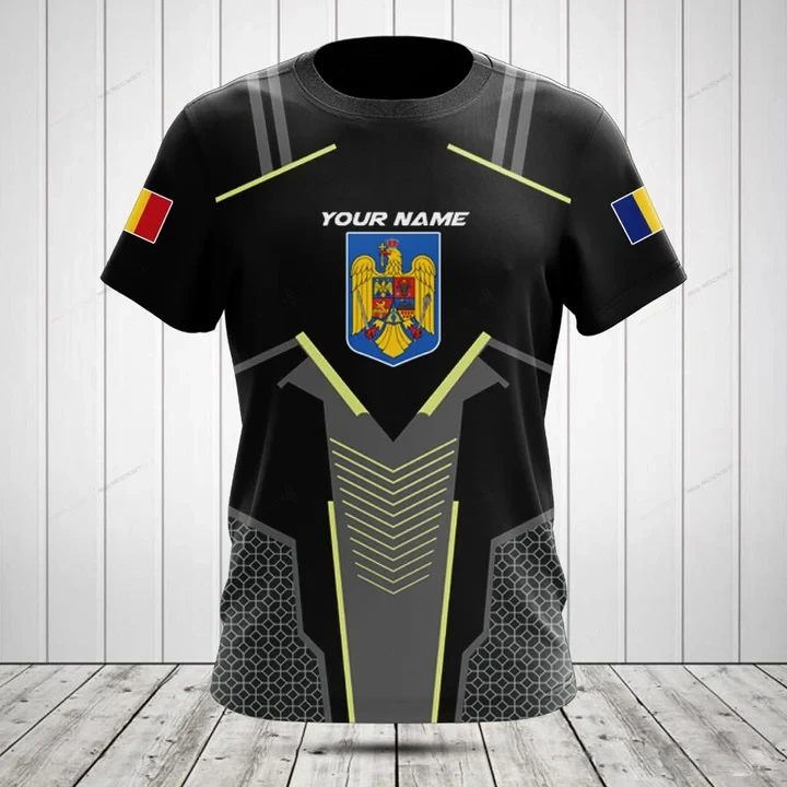 Custom Name Summer Casual Romania Flag ArmyGreen Graphic T-shirts Men's Fashion Jersey Short Sleeve Tops Fast Dry Streetwear - view 3