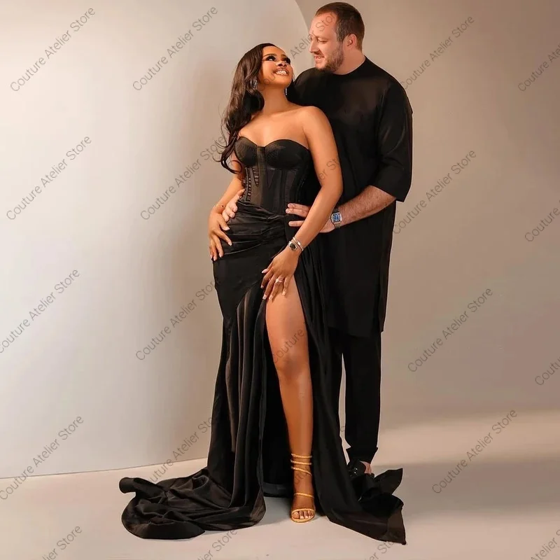 Vestidos de fiesta formales largos para niñas negras, vestido Sexy de tafetán con volantes y aberturas, vestido de cumpleaños Aso Ebi, ropa africana personalizada para invitados de boda