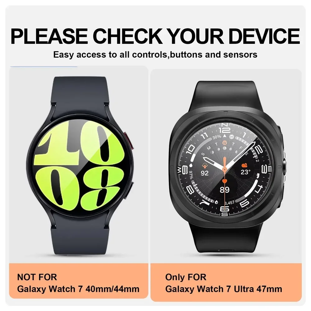 Glass+case for Samsung Galaxy Watch 7 Ultra 47mm,Screen Protector Hard PC Bumper Tempered Glass for Samsung Galaxy Watch 7 Ultra