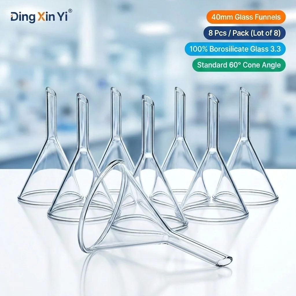 DXY 8Pcs/Lot 40mm Glass Triangle Funnel Borosilicate 3.3 Short Stem Conical Filter Funnels for Chemistry Lab Liquid Transfer