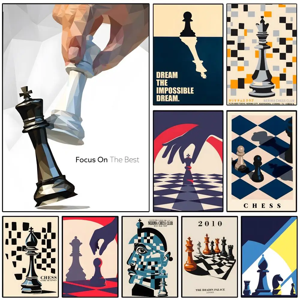 Vintage International Chess Poster Self-adhesive Art Waterproof Paper Sticker Coffee House Wall Decor