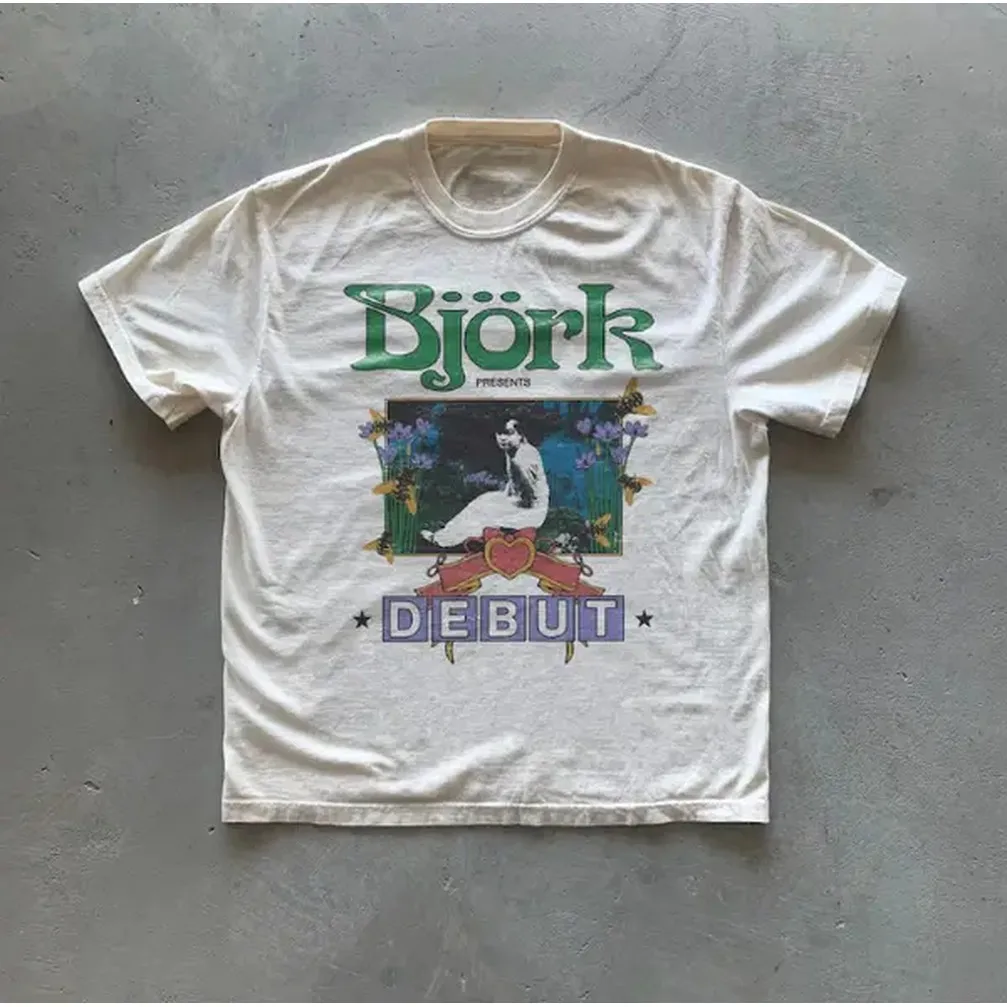 Y2k Bjork Debut T-Shirt, Vintage Graphic Tees Gothic Grunge Y2k Emo Scene Amity Affliction Style Clothes Men Women Streetwear