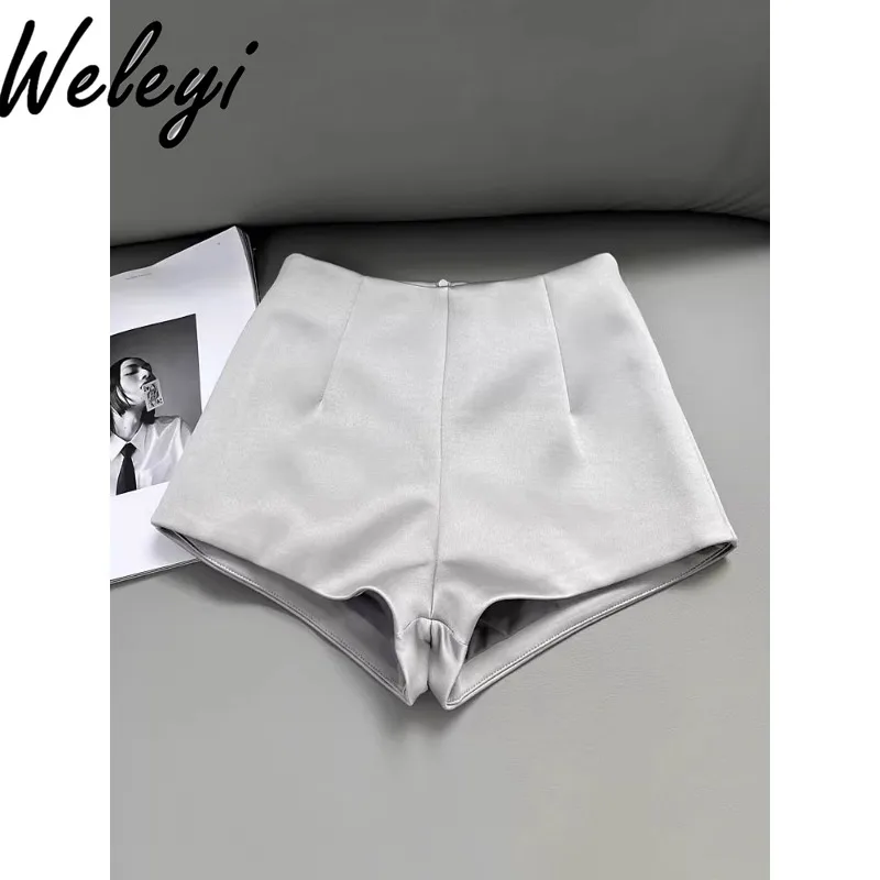 Sweet Sexy High Waist Acetic Acid Satin Short Shorts Women's Versatile Streetwear Casual and Thin Wide-leg A-shaped Hip Pants