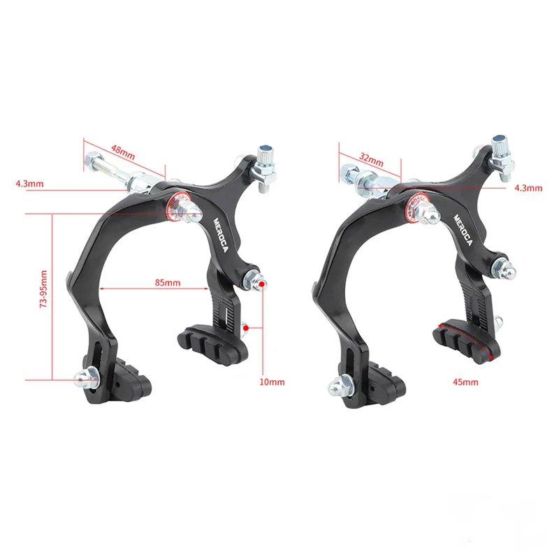 Meroca 73-95mm Bike C Brake Caliper Set Bicycle Rear Front Long Arm Brakes Kit Aluminum Alloy Side Pull Brake for Cruiser Kids