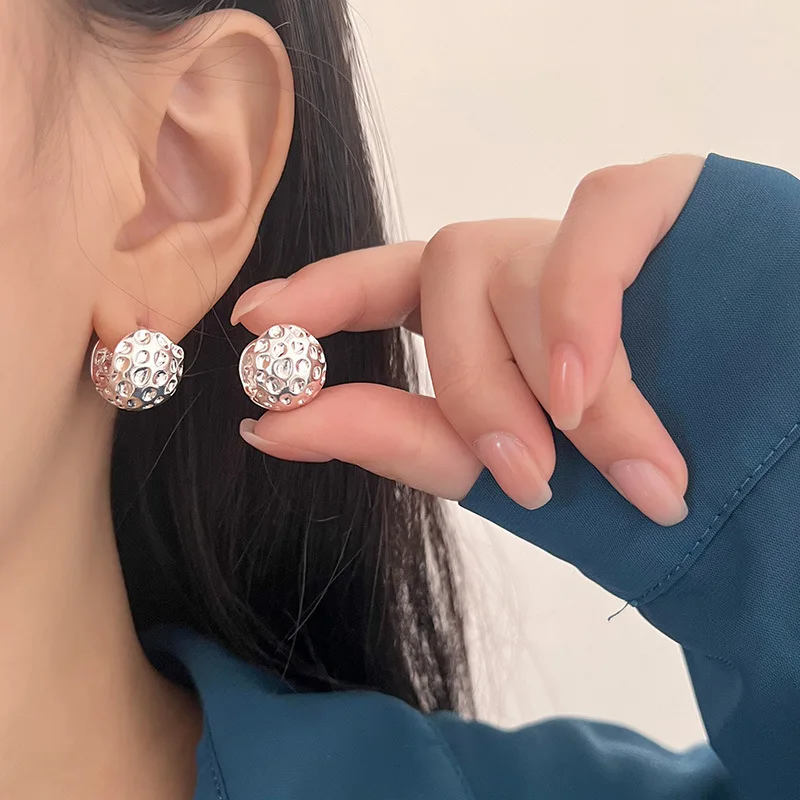 

VENTFILLE 925 Sterling Silver Liquid Lava Frosting Irregula Earring for Women Simple Moonscape Retro Jewelry Gift Dropshipping