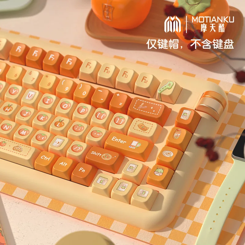Orange Themed 158/138key Keycaps Pbt Thermal Sublimation Mda Profile Cute Fruit Keycaps Gaming Mechanical Keyboard Key Caps Gift