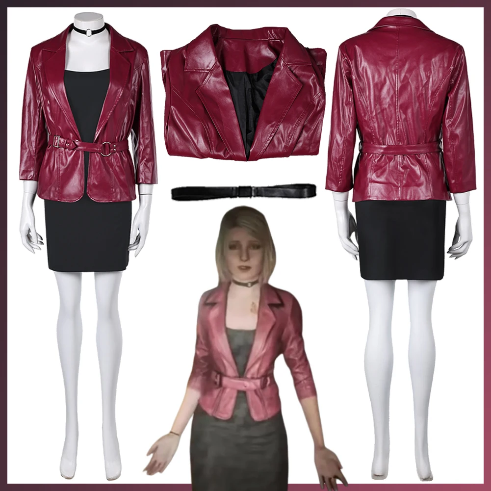 Disguise Maria Cosplay Wine Red Jacket Dress Game Silent Cosplay Hill 2 Re Costume Women Roleplay Fancy Dress Up Party Cloth