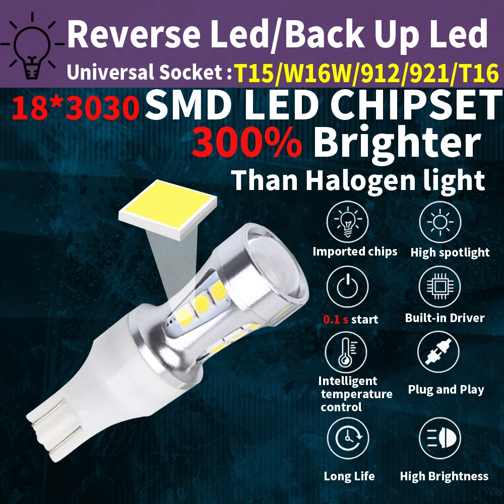 2pcs Car Light Super Bright W16W T15 921 LED Bulbs Canbus High Power 4014SMD No Error For Tail Signal Lamp Backup Reserve Lights