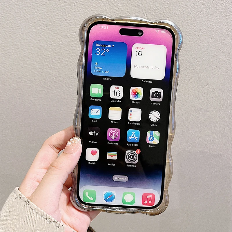 Ins Plating Metal Silver 3D Bubble Wave Edge Case For iPhone 17 Air 16 13 14 12 11 15 Plus Full Protection Glossy Back Cover