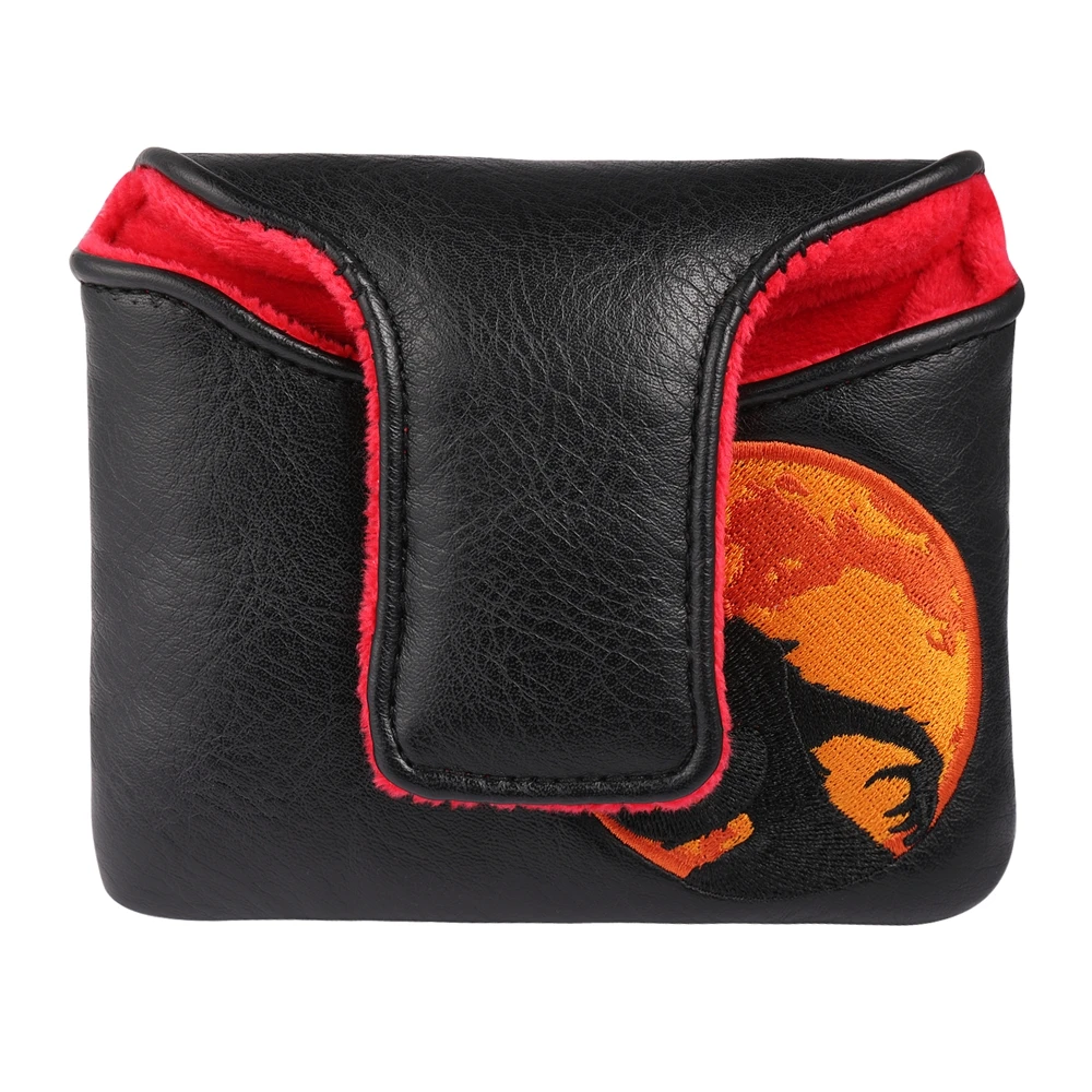 Black Synthetic Leather Wolf Embroidery Golf Club Mallet Putter Cover with Magnetic