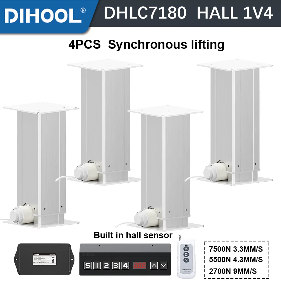 

7500N Lifting Column Electric Table Support Platform DC24V Motor hall 1V4 Control Linear Actuator 200mm 500MM 1000mm Stroke