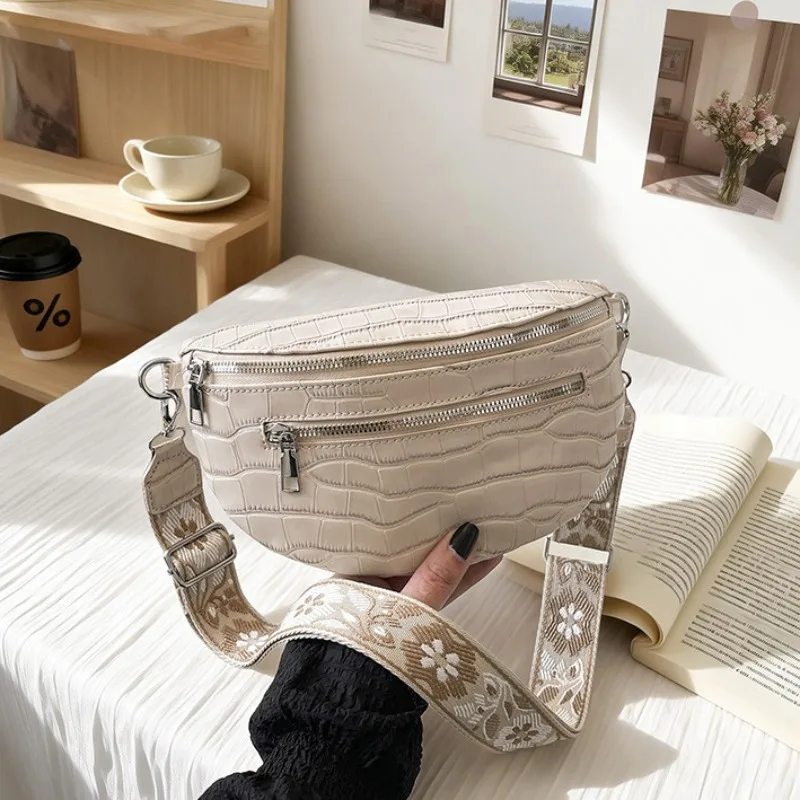 Vintage Stone Pattern PU Leather Fanny Packs For Women 2026 Trended Waist Bag Female Waist Pack Wide Strap Crossbody Chest Bag