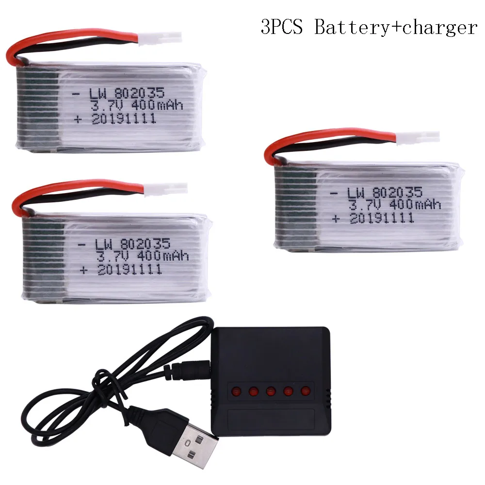 Bateria lipo e carregador 3.7v 400mah para x4 h107 h31 ky101 e33c e33 u816a v252 h6c rc quadcopter drone peça de reposição 802035   35C