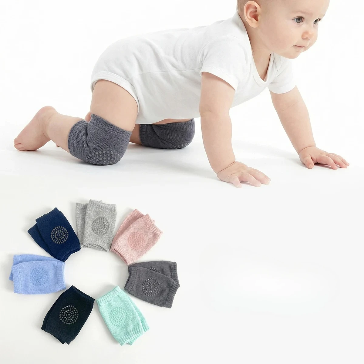 Pack of 7 Pairs, Baby Knee Pads, Simple Solid-color Basic Style, Non-slip, Moderate Thickness, Suitable for All Seasons, Unisex.
