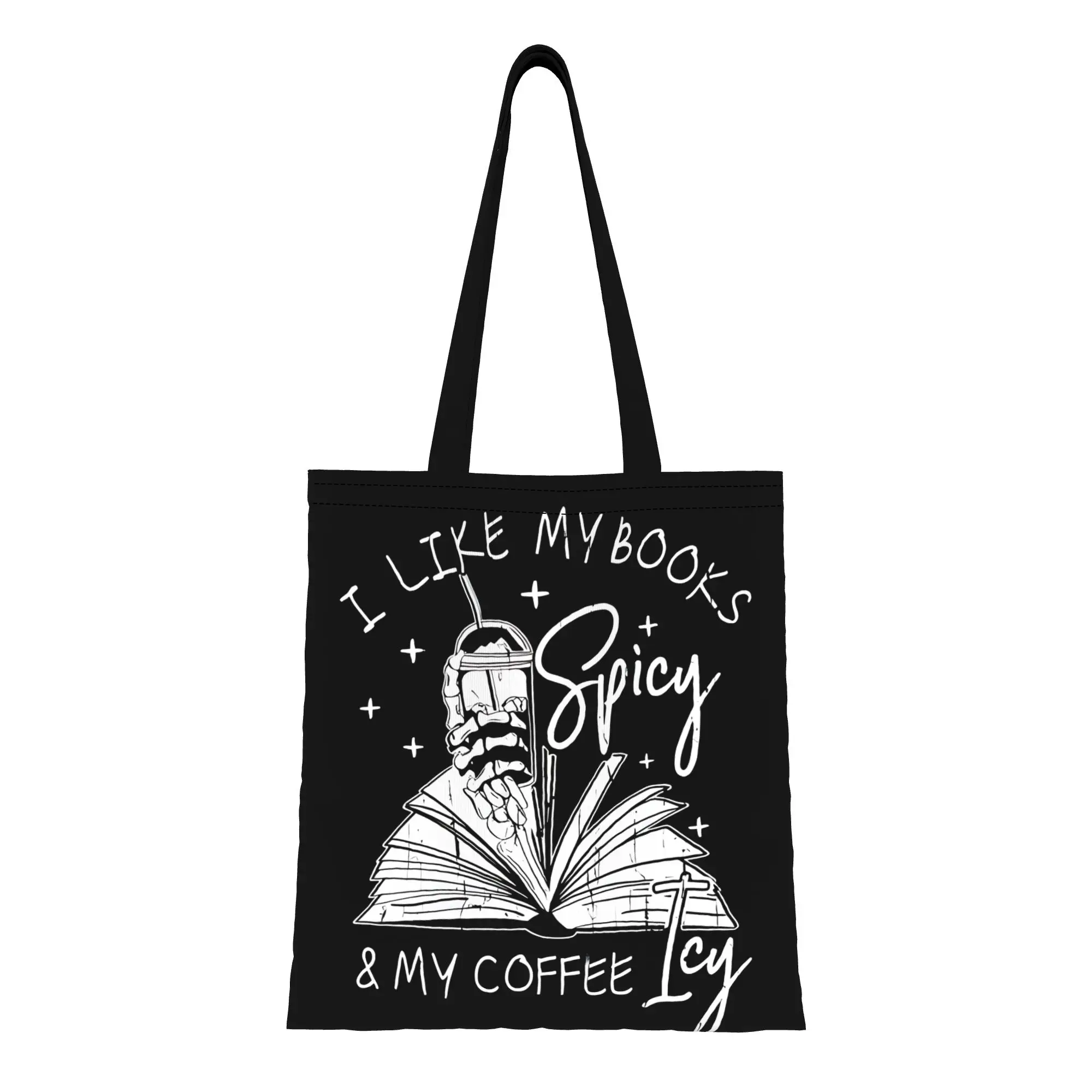 I Like My Books Spicy And My Coffee Icy canvas tote bag,  urban style for daily shopping and casual outings